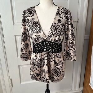 3/$20 💥 Metrocity Floral Print Women's Babydoll Top Satin Crochet Y2K Fairy Boho